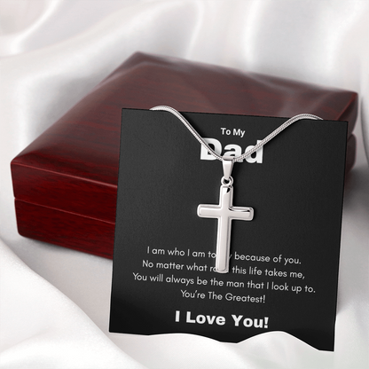Artisan Cross Necklace with Snake Chain To My Greatest Dad, I Love You Dad, Fathers Day Gift From Daughter, Dad Birthday Gift, Gift For Dad From Son, by Best Gifts 305
