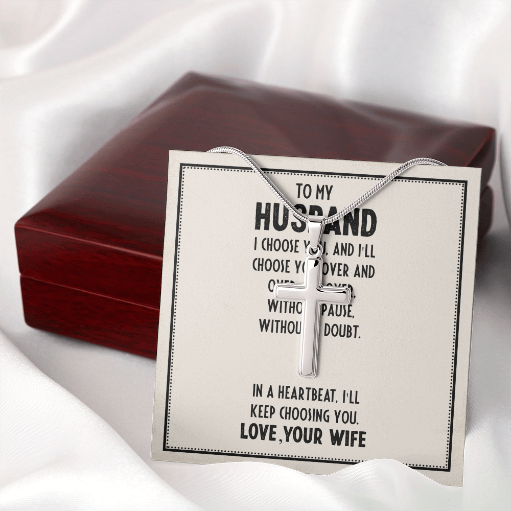 Gifts For Husband, Gift From Wife For Husband, Husband From Wife, I'll Forever Choose You As My Husband - Artisan Cross Necklace With Message Card by Best Gifts 305