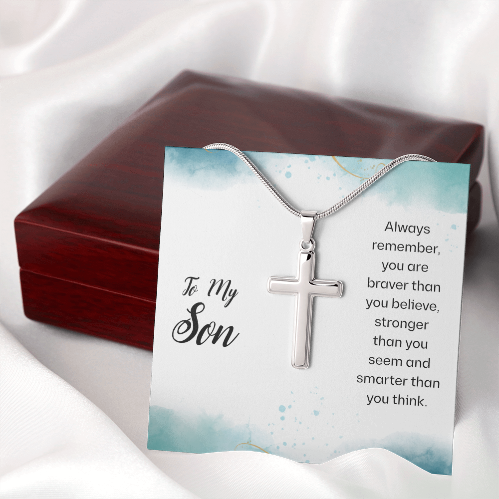 To My Son Artisan Cross Necklace with Snake Chain, Message Card Gift For Son, Mother Son Gifts, Religious Gifts For Son, Son 21st Birthday, Inspirational Message From Father by Best Gifts 305