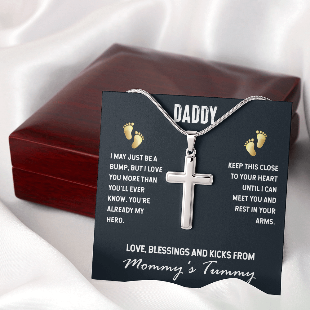 To My Daddy From Mommy's Tummy, Artisan Cross Necklace with Snake Chain For Daddy, Father's Day Gift for New Daddy, First Time Daddy To Be by Best Gifts 305
