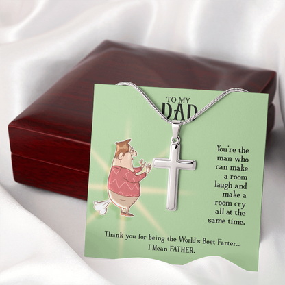 To My Dad, Artisan Cross Necklace with Snake Chain For Dad, World's Best Farter Dad, Father's Dad Gift From Daughter, Best Dad In The World by Best Gifts 305