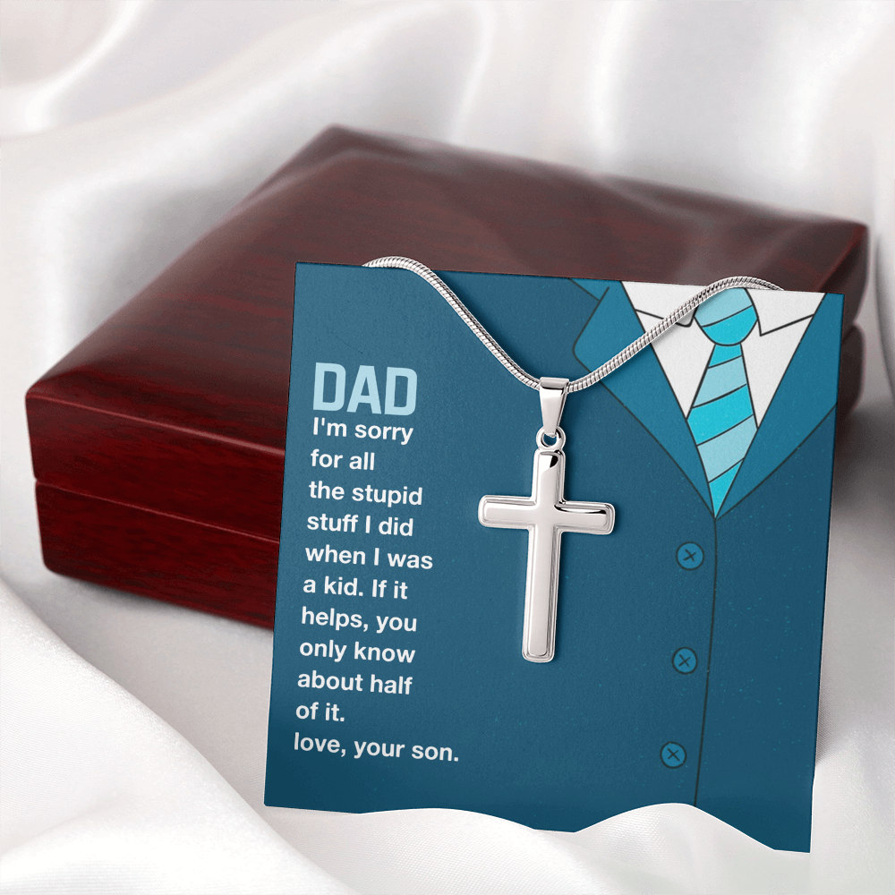 I'm Sorry Artisan Cross Necklace with Snake Chain For Dad, Gift Dad I'm Sorry From Son, Love Gift I'm Sorry Dad, Dad Sorry Message From Son by Best Gifts 305