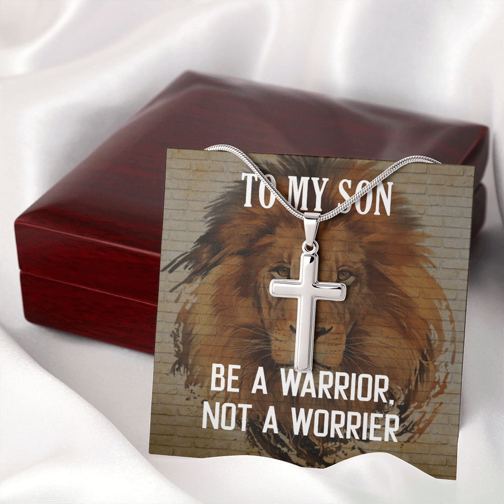 Artisan Cross Necklace with Snake Chain Gift For Son, To My Warrior Son, Father Son Gift, Gift for Son from Mother, Son 21st Birthday, Message Card Necklace by Best Gifts 305