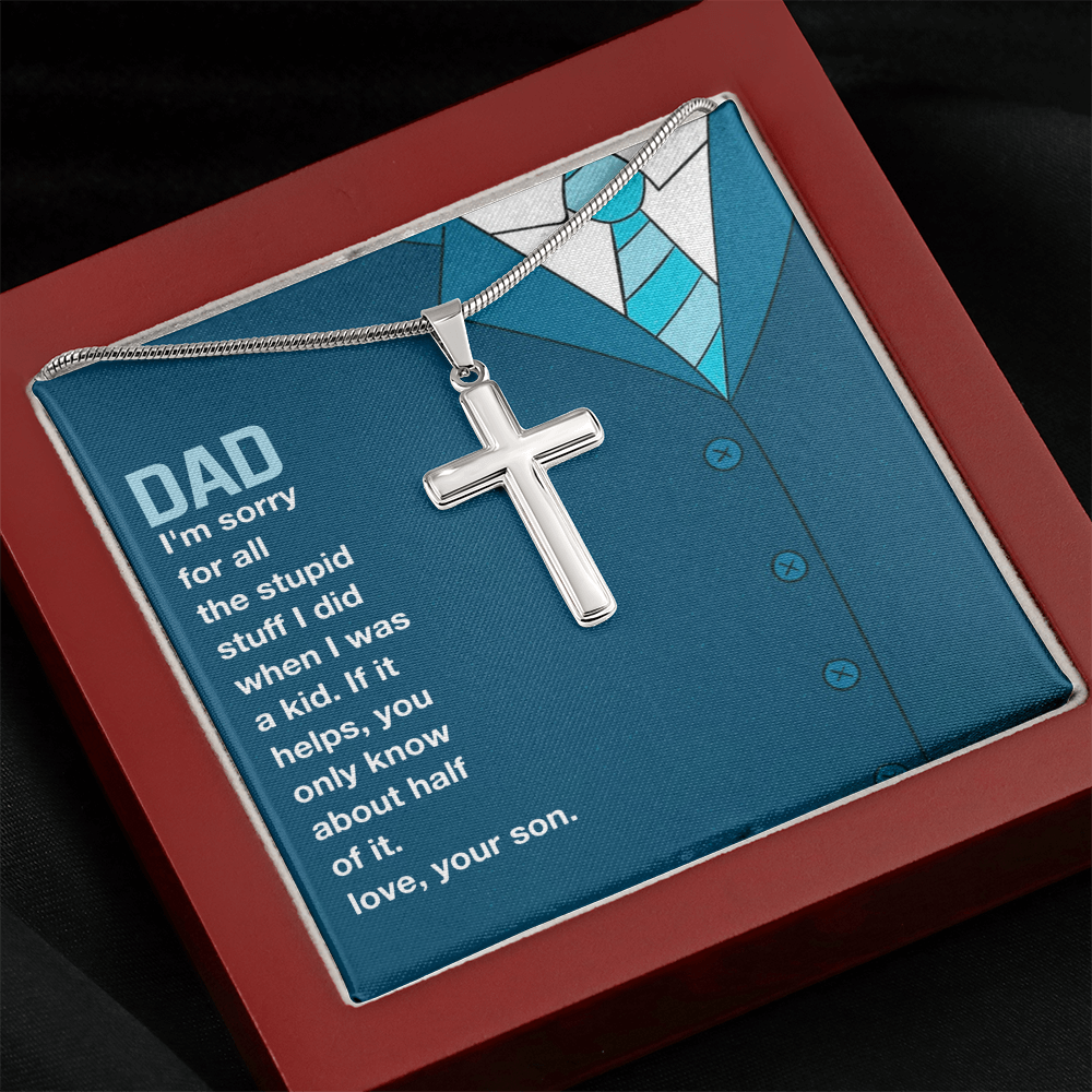 I'm Sorry Artisan Cross Necklace with Snake Chain For Dad, Gift Dad I'm Sorry From Son, Love Gift I'm Sorry Dad, Dad Sorry Message From Son by Best Gifts 305
