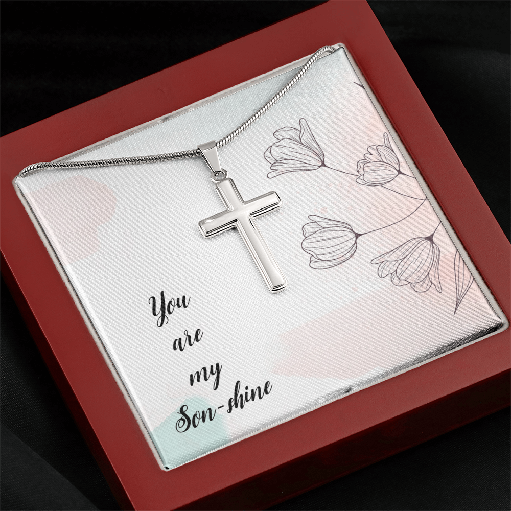 To My Son Shine, Artisan Cross Necklace with Snake Chain For Son, Gift for Son From Mom, Birthday Gift Son, Mother and Son, From Dad To Son by Best Gifts 305