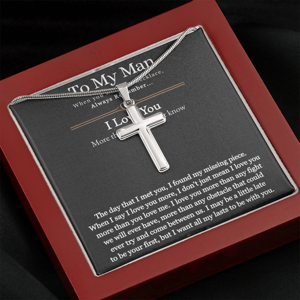 To My Man, For Him, Gifts For Husband, Fathers Day Gift, Necklace Gift For Men, I Want All My Lasts To Be With You - Artisan Cross Necklace With Message Card by Best Gifts 305