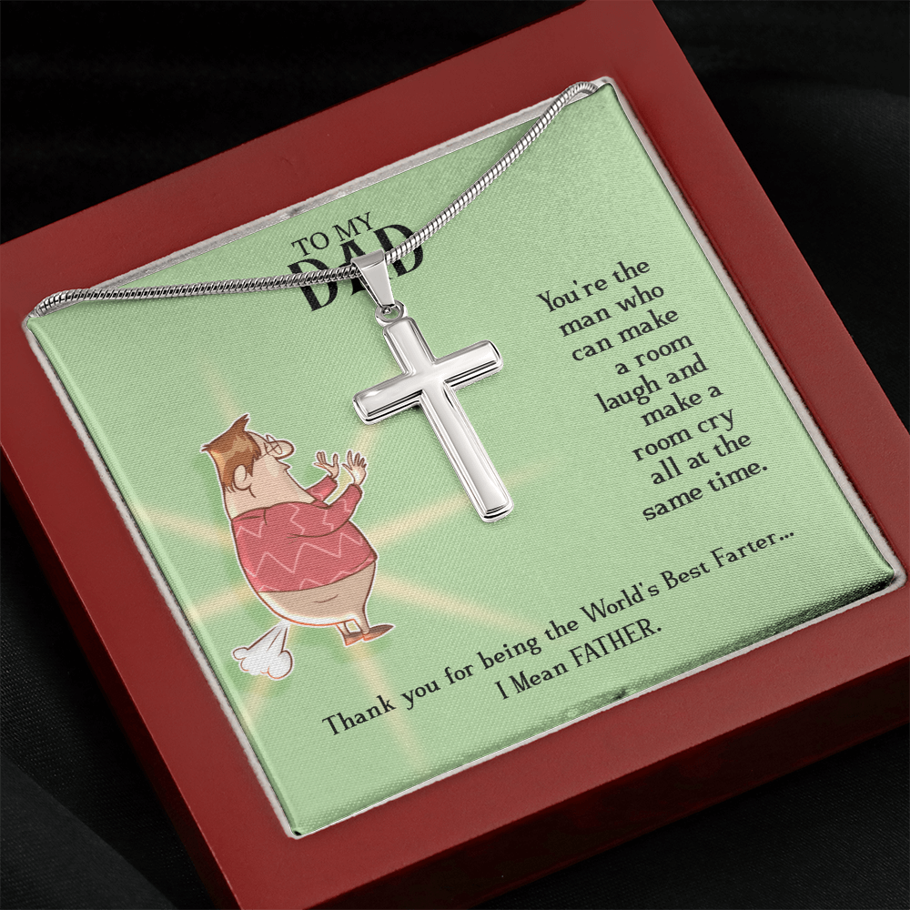 To My Dad, Artisan Cross Necklace with Snake Chain For Dad, World's Best Farter Dad, Father's Dad Gift From Daughter, Best Dad In The World by Best Gifts 305