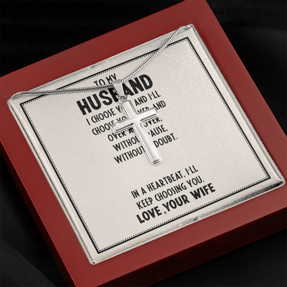 Gifts For Husband, Gift From Wife For Husband, Husband From Wife, I'll Forever Choose You As My Husband - Artisan Cross Necklace With Message Card by Best Gifts 305