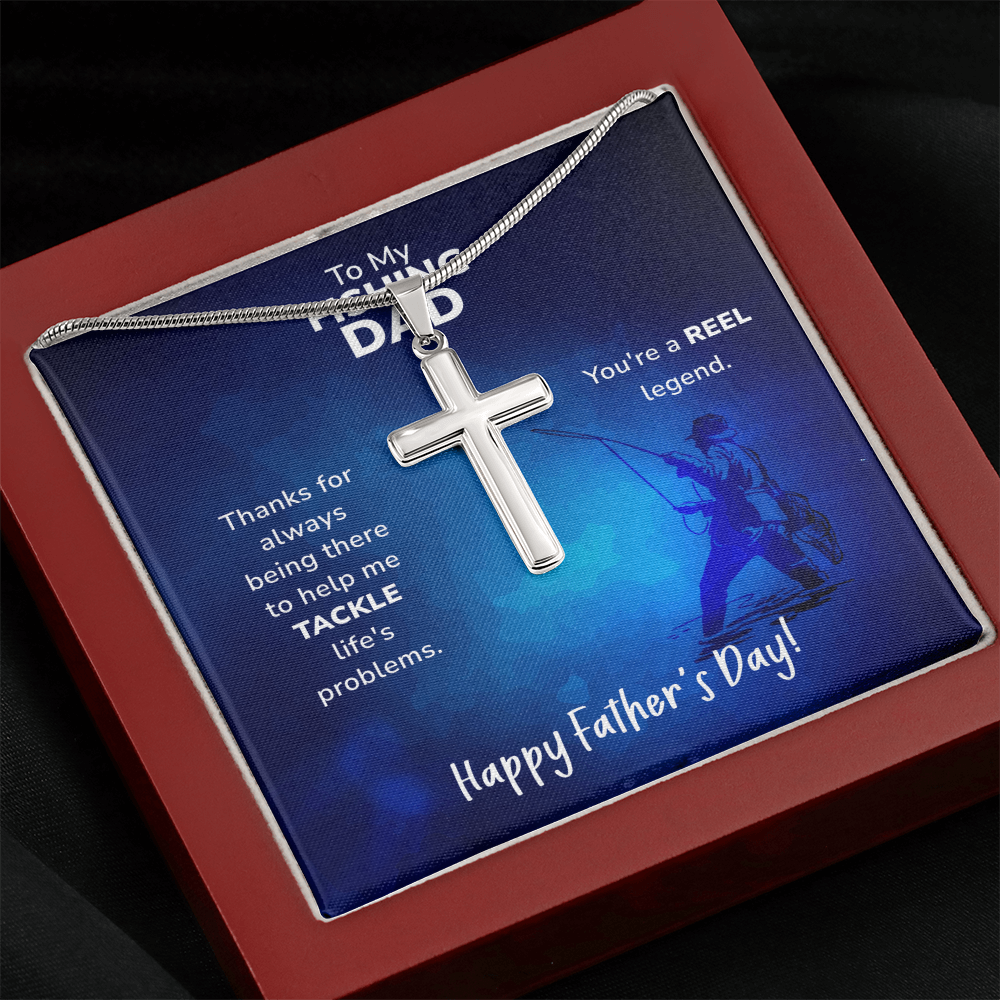 Artisan Cross Necklace with Snake Chain To My Fishing Dad, Reel Legend Dad, Father's Day Gift Ideas, Best Dad Ever, Gift For Dad From Daughter by Best Gifts 305