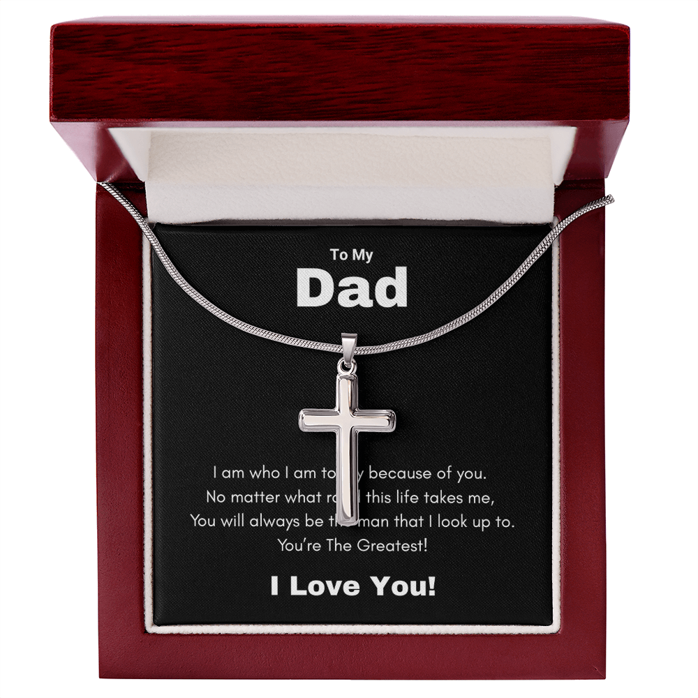Artisan Cross Necklace with Snake Chain To My Greatest Dad, I Love You Dad, Fathers Day Gift From Daughter, Dad Birthday Gift, Gift For Dad From Son, by Best Gifts 305