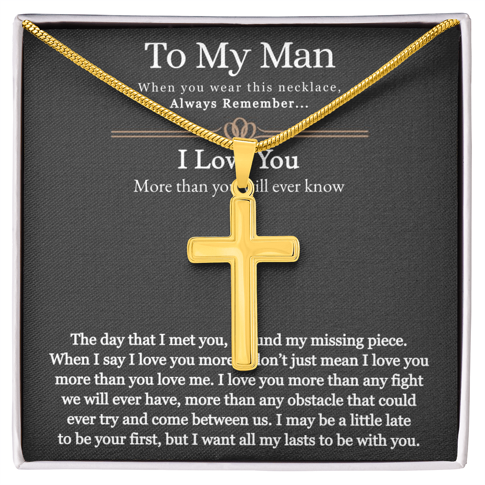 To My Man, For Him, Gifts For Husband, Fathers Day Gift, Necklace Gift For Men, I Want All My Lasts To Be With You - Artisan Cross Necklace With Message Card by Best Gifts 305