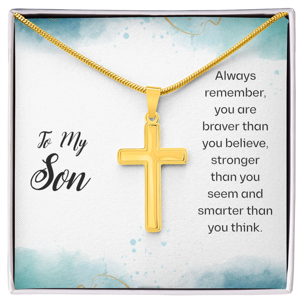 To My Son Artisan Cross Necklace with Snake Chain, Message Card Gift For Son, Mother Son Gifts, Religious Gifts For Son, Son 21st Birthday, Inspirational Message From Father by Best Gifts 305