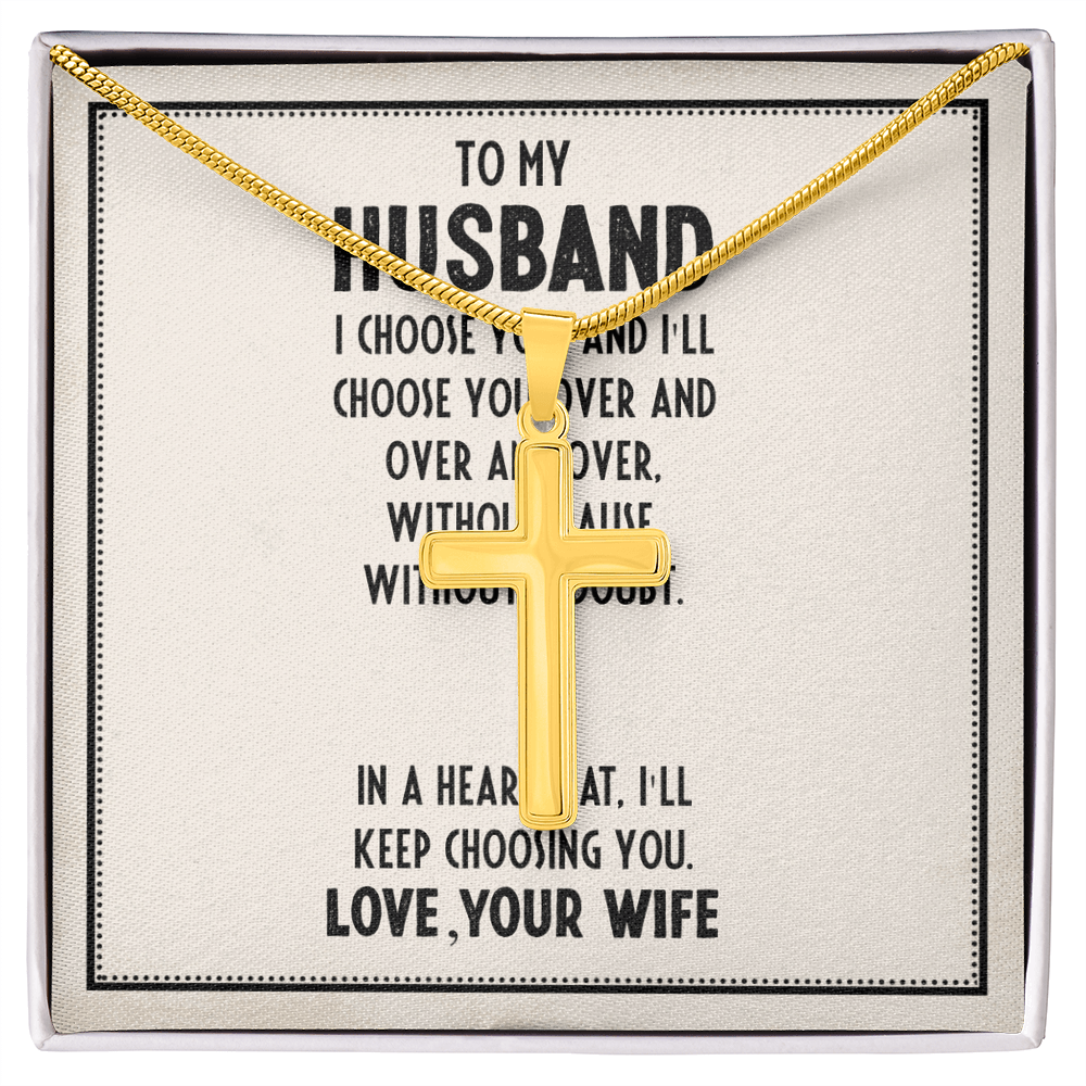 Gifts For Husband, Gift From Wife For Husband, Husband From Wife, I'll Forever Choose You As My Husband - Artisan Cross Necklace With Message Card by Best Gifts 305