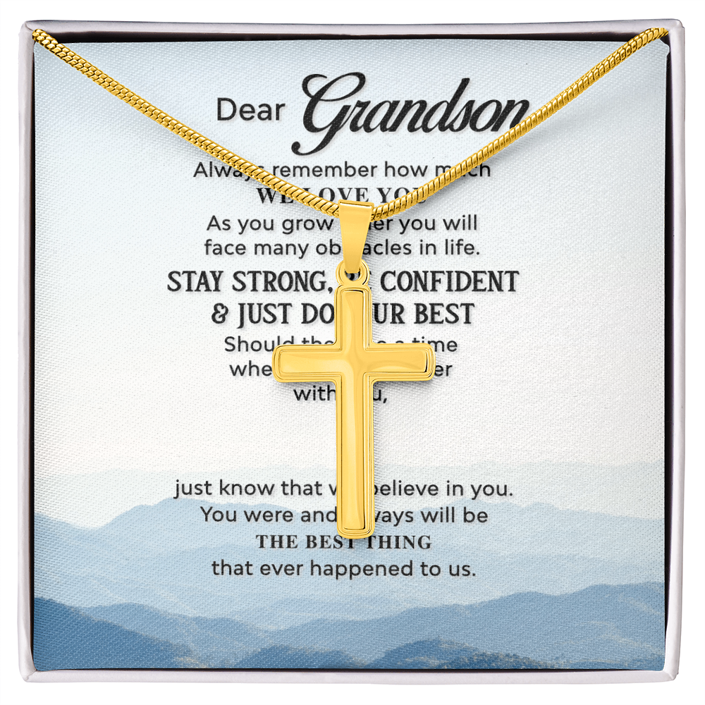 Grandson Cross Necklace Gift from Grandparents – Inspirational Christian Pendant with Love Message Card