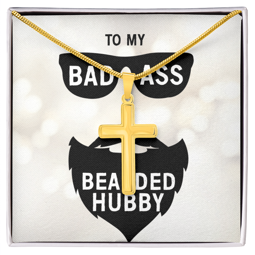 To My Badass Bearded Hubby, Gift From Wife To Hubby, Father's Day Gift For Hubby - Artisan Cross Necklace With Message Card by Best Gifts 305