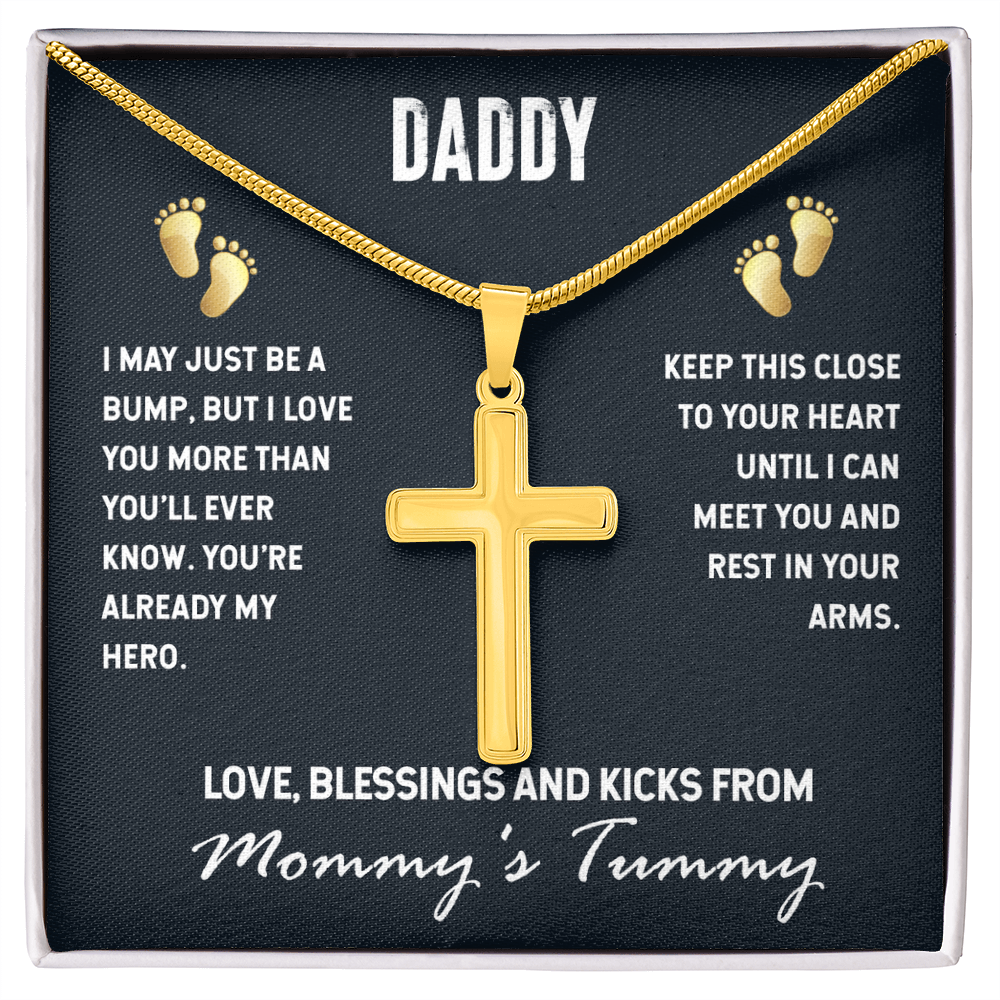 To My Daddy From Mommy's Tummy, Artisan Cross Necklace with Snake Chain For Daddy, Father's Day Gift for New Daddy, First Time Daddy To Be by Best Gifts 305