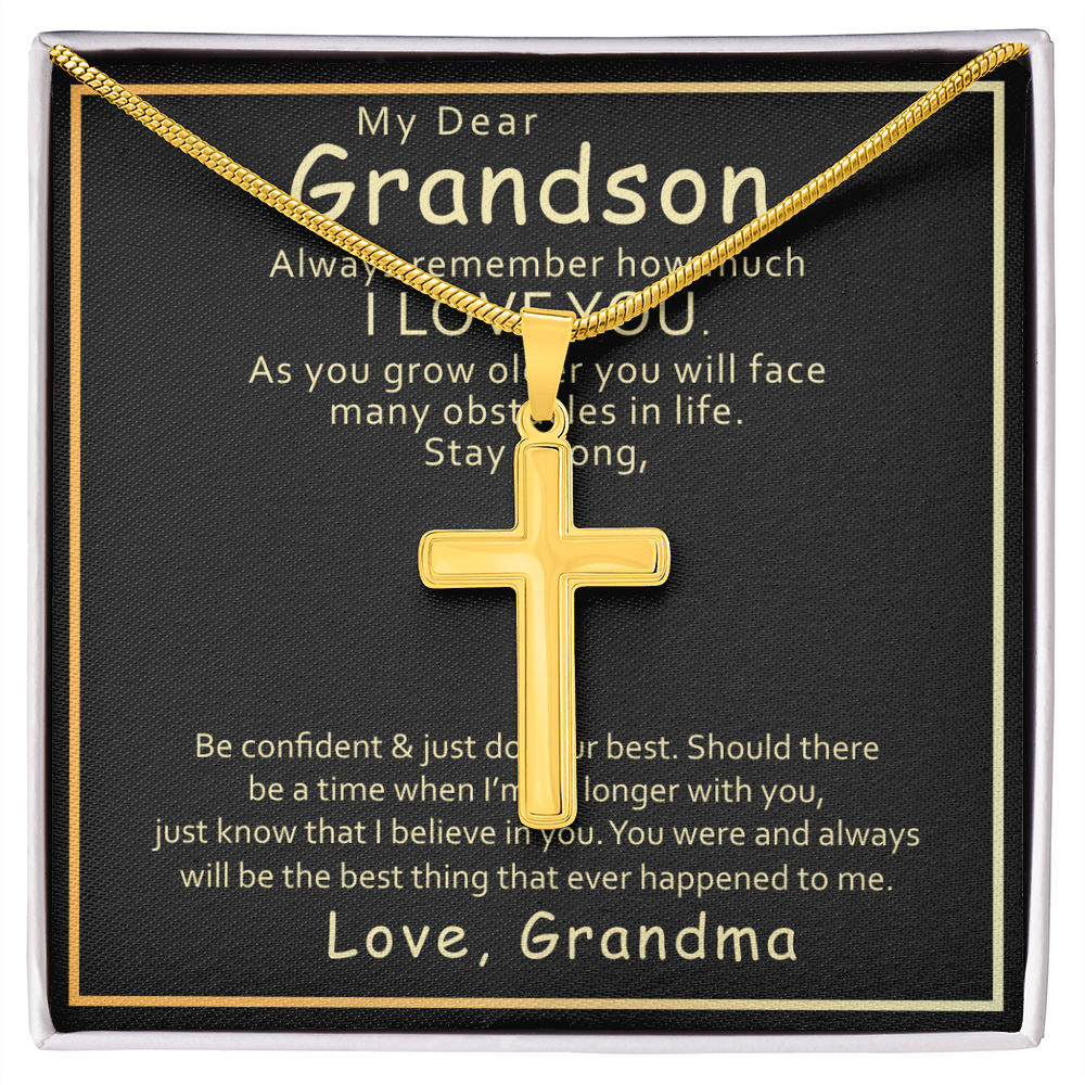 Grandson Cross Necklace Gift from Grandma – Inspirational Faith Pendant with Message Card