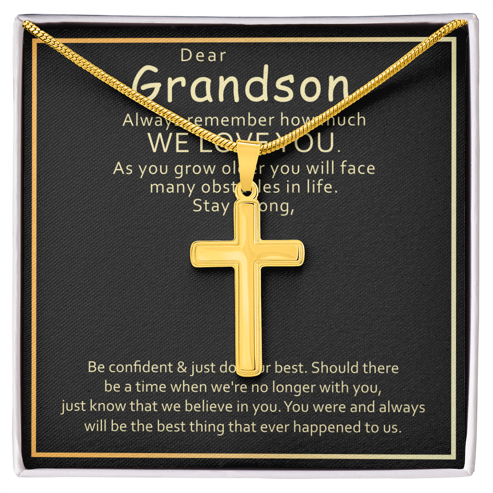 Grandson Cross Necklace Gift – Inspirational Artisan Cross Pendant from Grandparents for Encouragement & Love