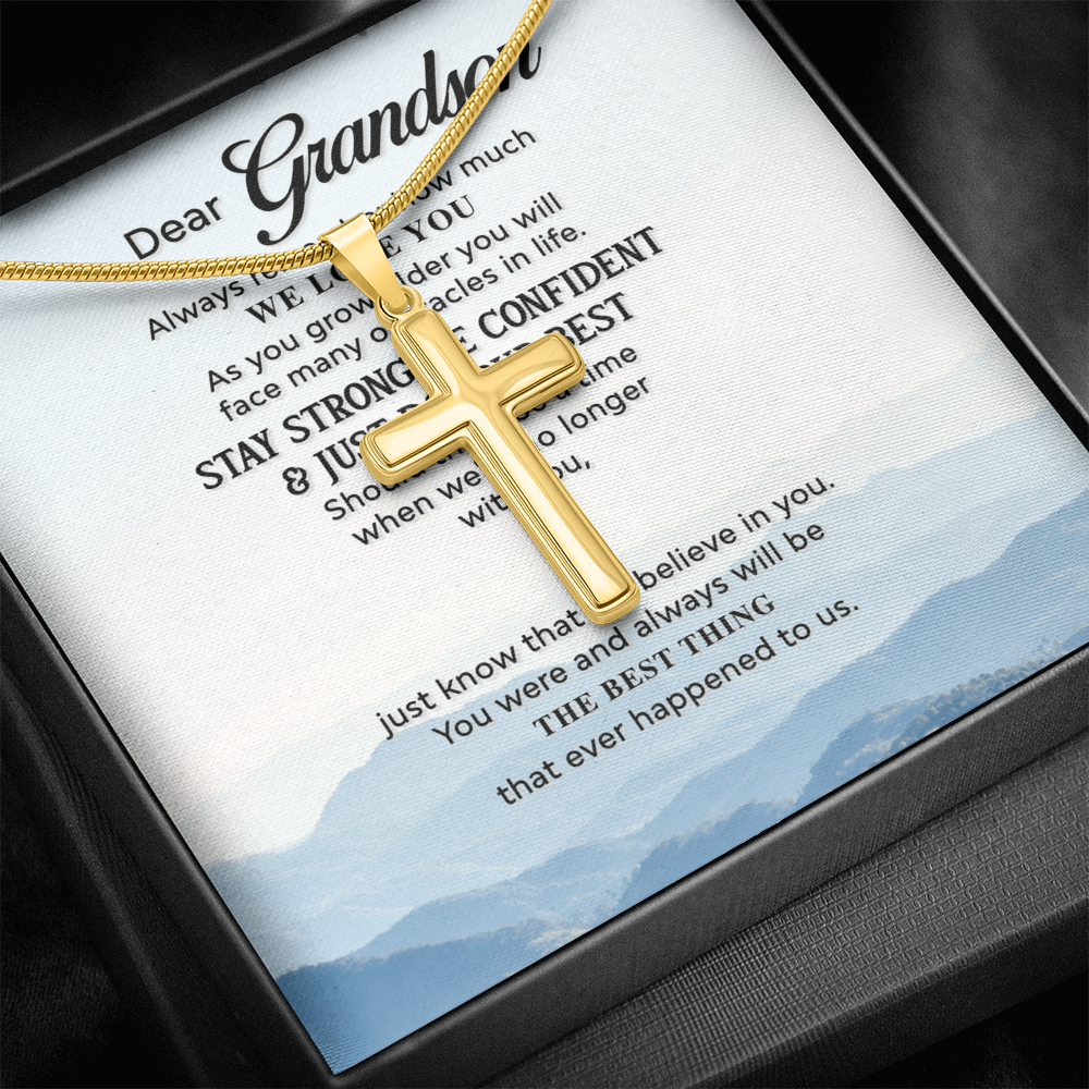 Grandson Cross Necklace Gift from Grandparents – Inspirational Christian Pendant with Love Message Card