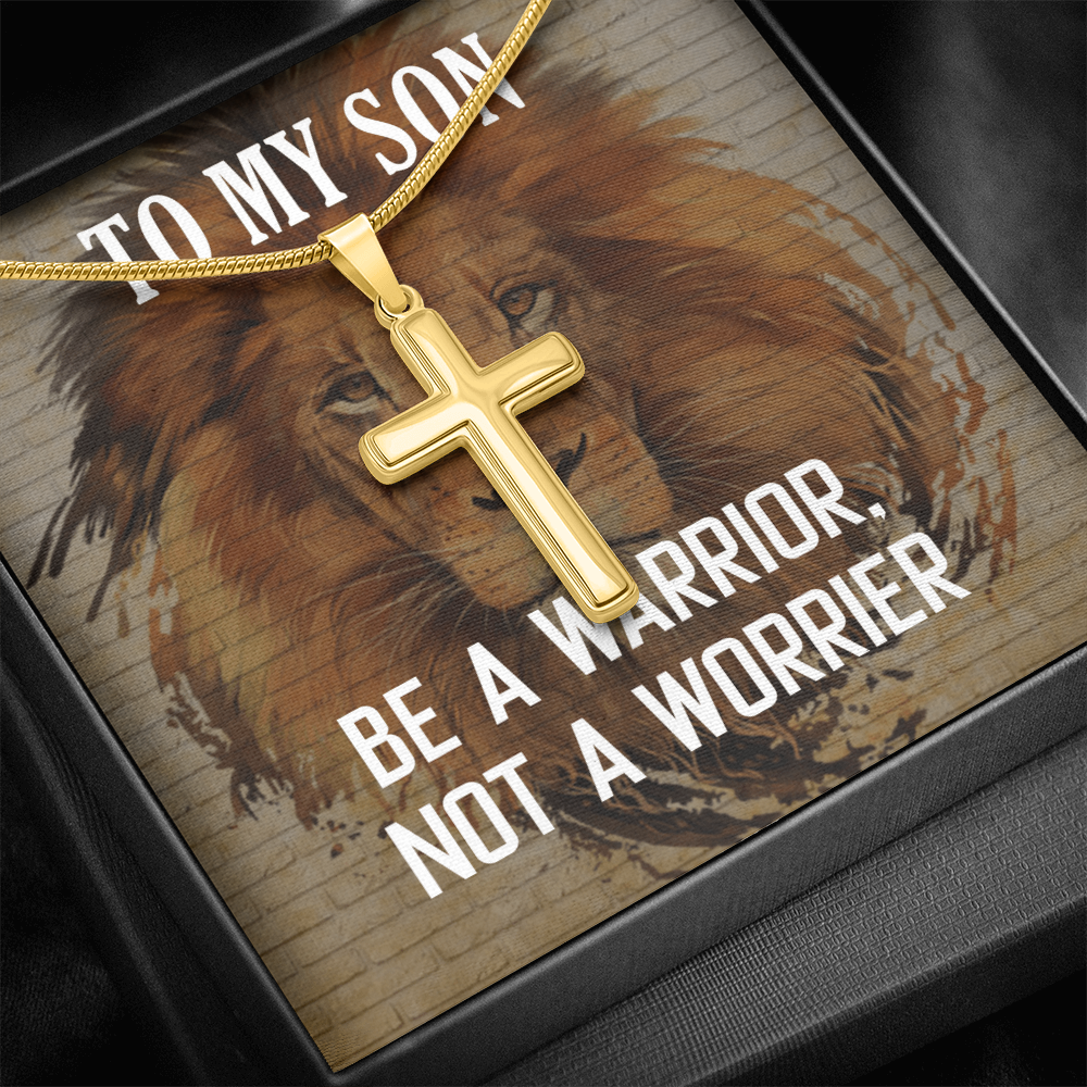 Artisan Cross Necklace with Snake Chain Gift For Son, To My Warrior Son, Father Son Gift, Gift for Son from Mother, Son 21st Birthday, Message Card Necklace by Best Gifts 305