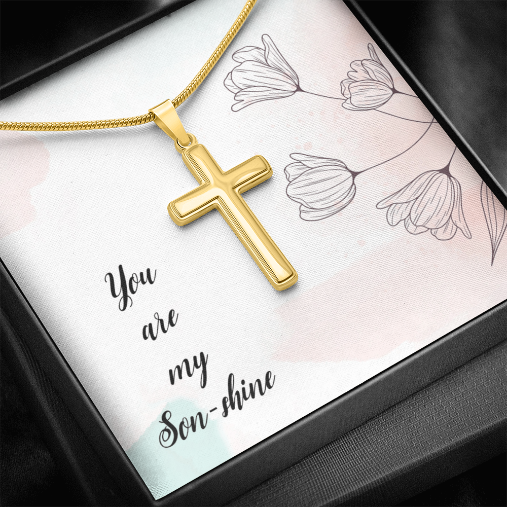 To My Son Shine, Artisan Cross Necklace with Snake Chain For Son, Gift for Son From Mom, Birthday Gift Son, Mother and Son, From Dad To Son by Best Gifts 305