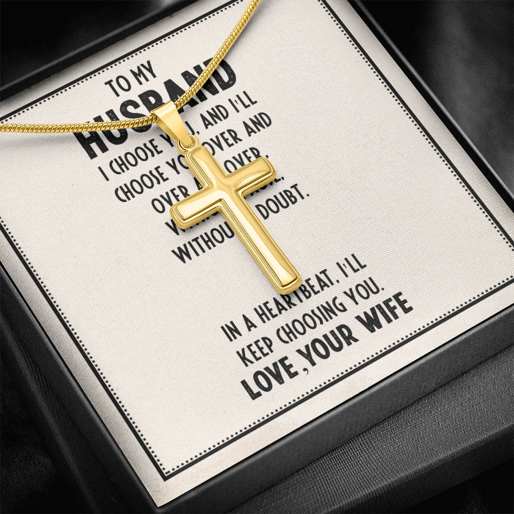 Gifts For Husband, Gift From Wife For Husband, Husband From Wife, I'll Forever Choose You As My Husband - Artisan Cross Necklace With Message Card by Best Gifts 305