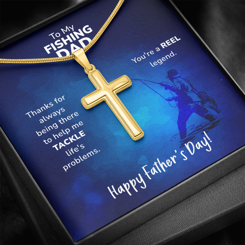 Artisan Cross Necklace with Snake Chain To My Fishing Dad, Reel Legend Dad, Father's Day Gift Ideas, Best Dad Ever, Gift For Dad From Daughter by Best Gifts 305