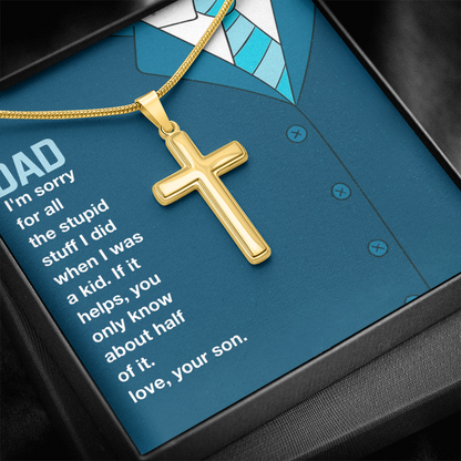 I'm Sorry Artisan Cross Necklace with Snake Chain For Dad, Gift Dad I'm Sorry From Son, Love Gift I'm Sorry Dad, Dad Sorry Message From Son by Best Gifts 305