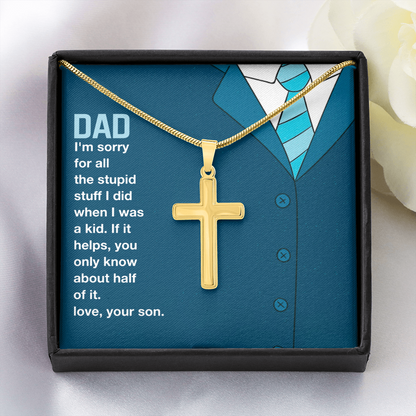 I'm Sorry Artisan Cross Necklace with Snake Chain For Dad, Gift Dad I'm Sorry From Son, Love Gift I'm Sorry Dad, Dad Sorry Message From Son by Best Gifts 305