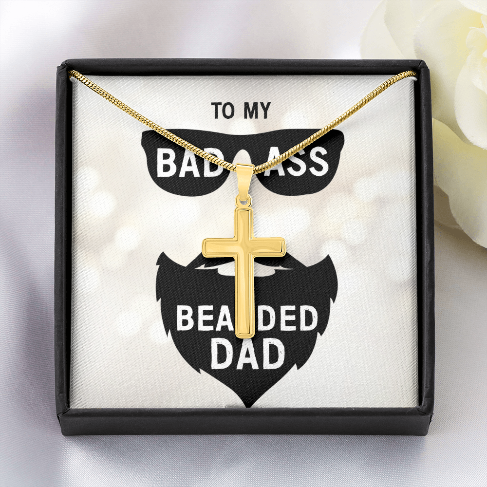 To My Badass Bearded Dad, Artisan Cross Necklace with Snake Chain For Dad, Anniversary Gift From Wife To Dad, Father's Day Gift For Him by Best Gifts 305