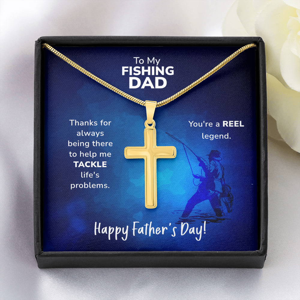 Artisan Cross Necklace with Snake Chain To My Fishing Dad, Reel Legend Dad, Father's Day Gift Ideas, Best Dad Ever, Gift For Dad From Daughter by Best Gifts 305