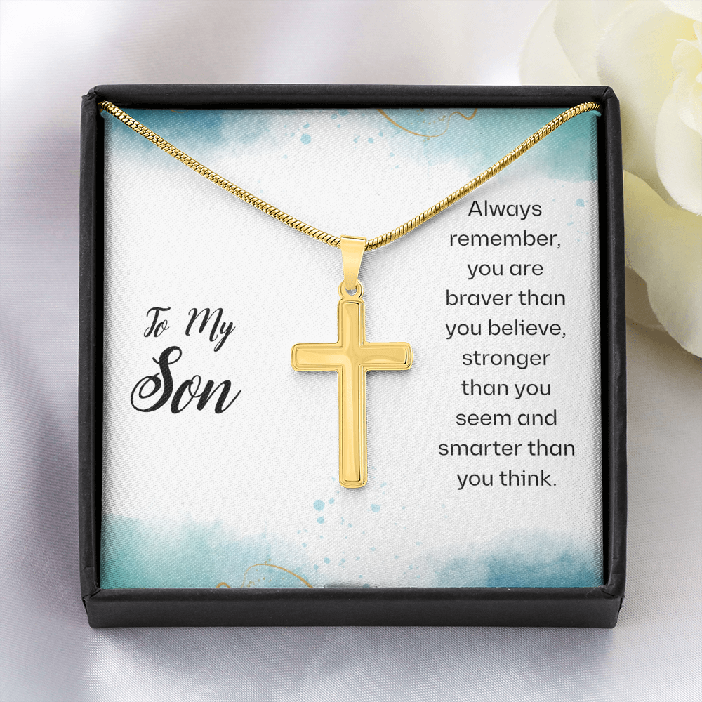 To My Son Artisan Cross Necklace with Snake Chain, Message Card Gift For Son, Mother Son Gifts, Religious Gifts For Son, Son 21st Birthday, Inspirational Message From Father by Best Gifts 305