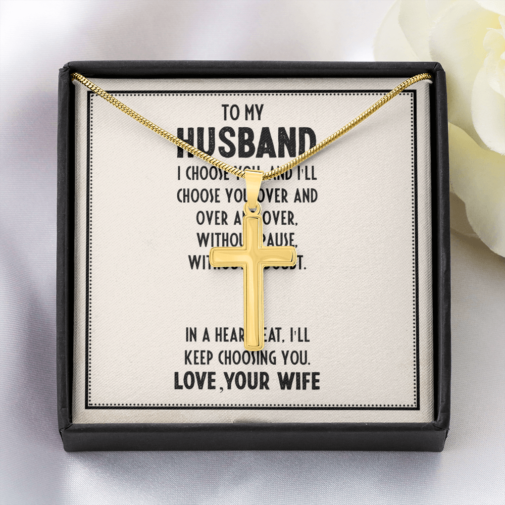 Gifts For Husband, Gift From Wife For Husband, Husband From Wife, I'll Forever Choose You As My Husband - Artisan Cross Necklace With Message Card by Best Gifts 305
