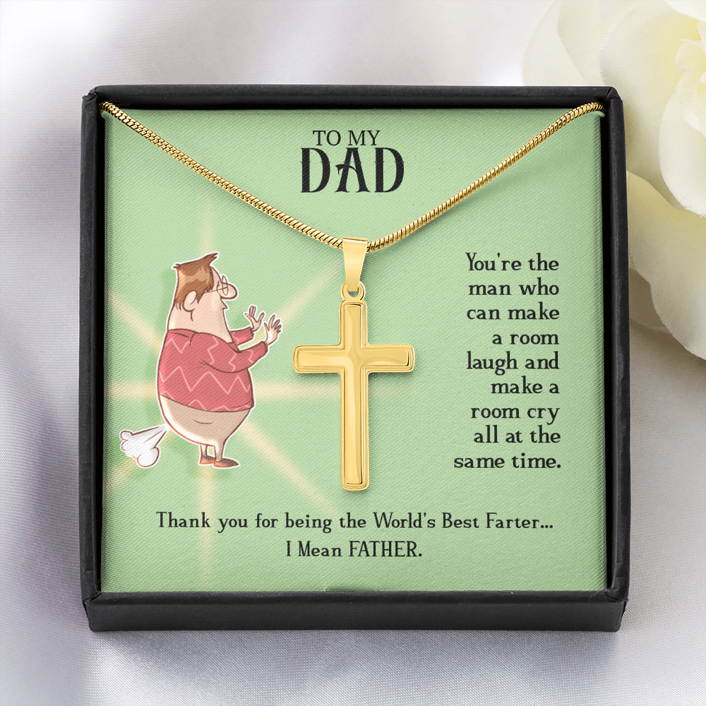 To My Dad, Artisan Cross Necklace with Snake Chain For Dad, World's Best Farter Dad, Father's Dad Gift From Daughter, Best Dad In The World by Best Gifts 305