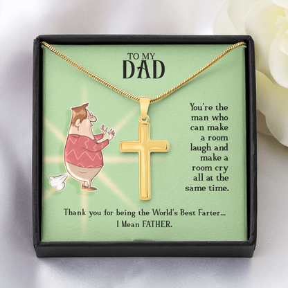 To My Dad, Artisan Cross Necklace with Snake Chain For Dad, World's Best Farter Dad, Father's Dad Gift From Daughter, Best Dad In The World by Best Gifts 305