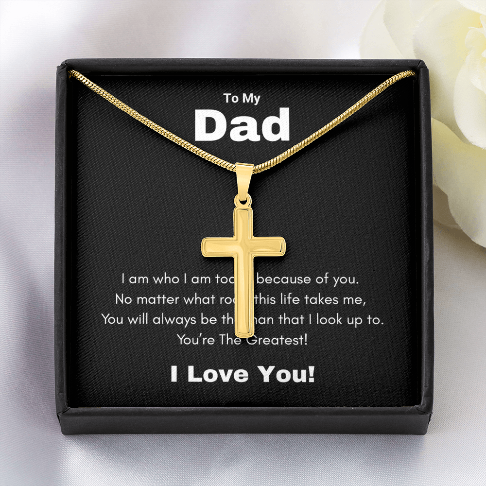 Artisan Cross Necklace with Snake Chain To My Greatest Dad, I Love You Dad, Fathers Day Gift From Daughter, Dad Birthday Gift, Gift For Dad From Son, by Best Gifts 305