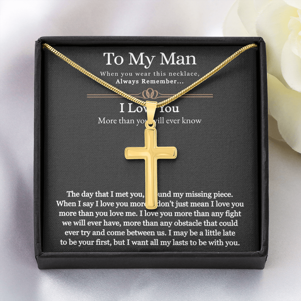 To My Man, For Him, Gifts For Husband, Fathers Day Gift, Necklace Gift For Men, I Want All My Lasts To Be With You - Artisan Cross Necklace With Message Card by Best Gifts 305