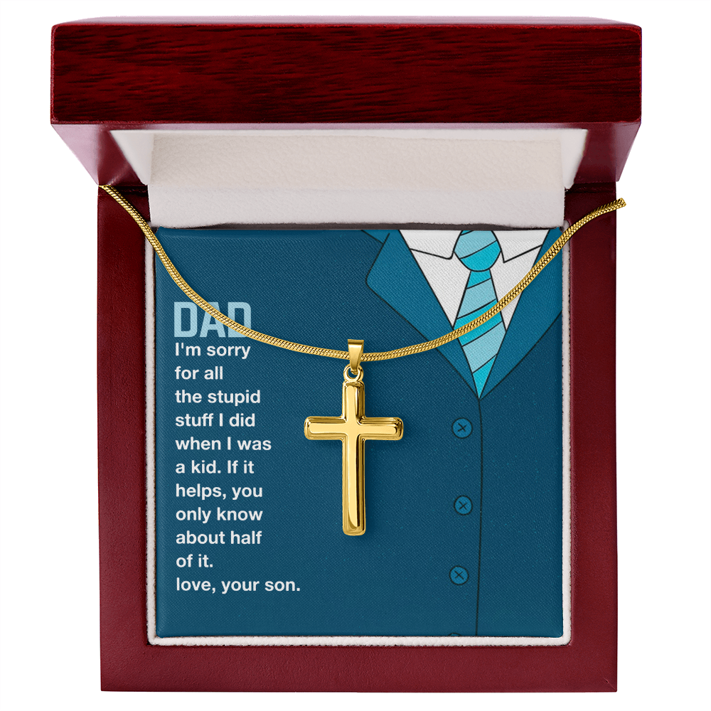 I'm Sorry Artisan Cross Necklace with Snake Chain For Dad, Gift Dad I'm Sorry From Son, Love Gift I'm Sorry Dad, Dad Sorry Message From Son by Best Gifts 305