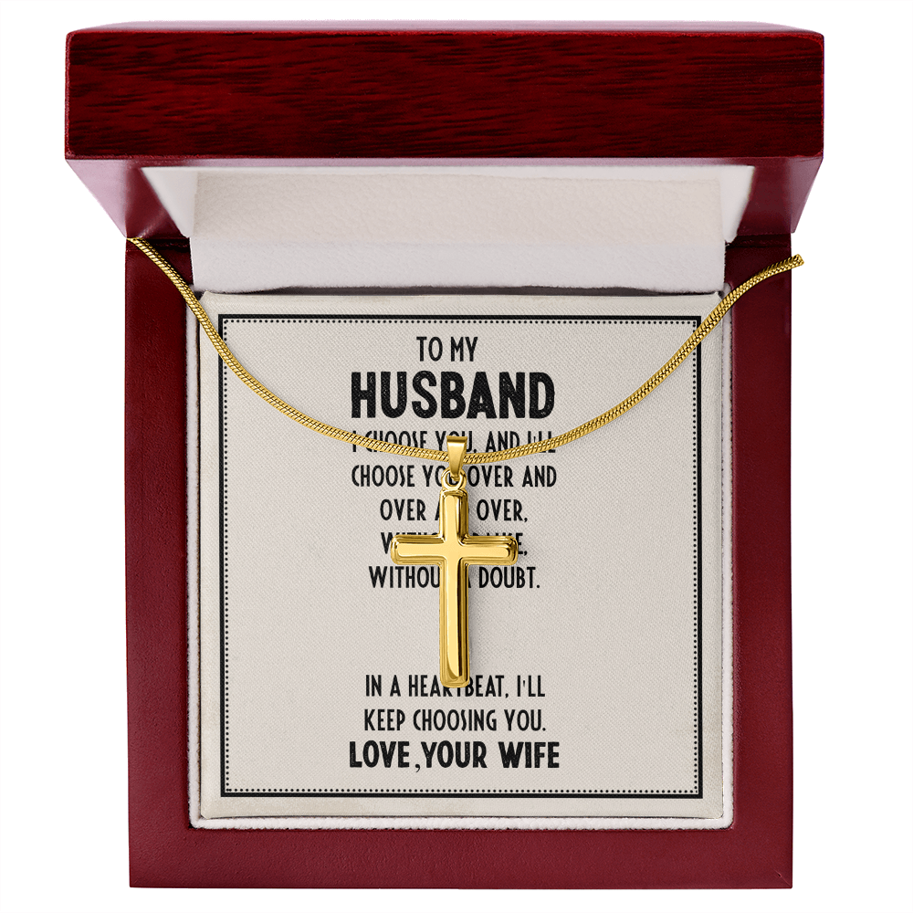 Gifts For Husband, Gift From Wife For Husband, Husband From Wife, I'll Forever Choose You As My Husband - Artisan Cross Necklace With Message Card by Best Gifts 305