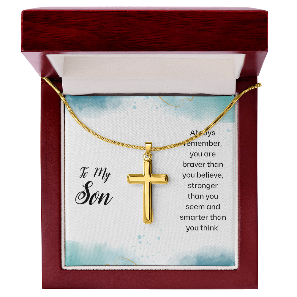 To My Son Artisan Cross Necklace with Snake Chain, Message Card Gift For Son, Mother Son Gifts, Religious Gifts For Son, Son 21st Birthday, Inspirational Message From Father by Best Gifts 305