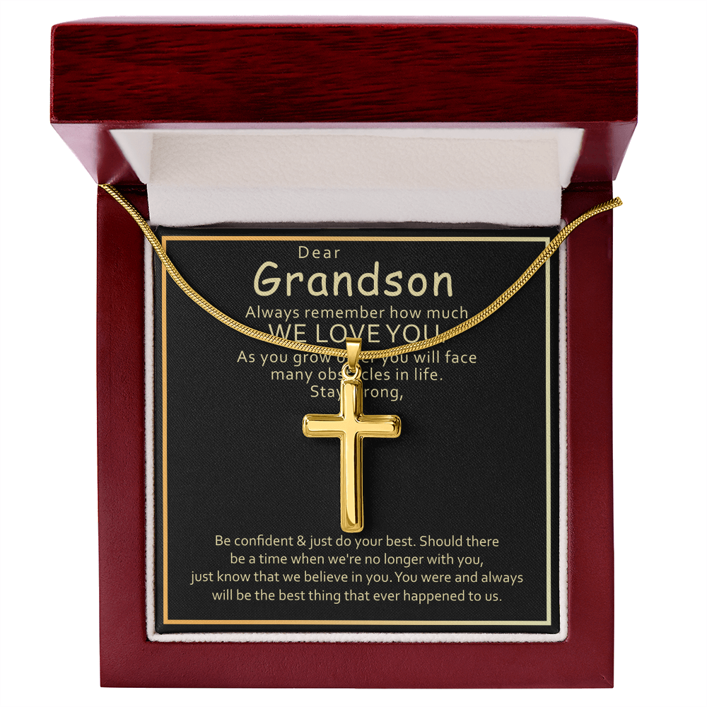 Grandson Cross Necklace Gift – Inspirational Artisan Cross Pendant from Grandparents for Encouragement & Love