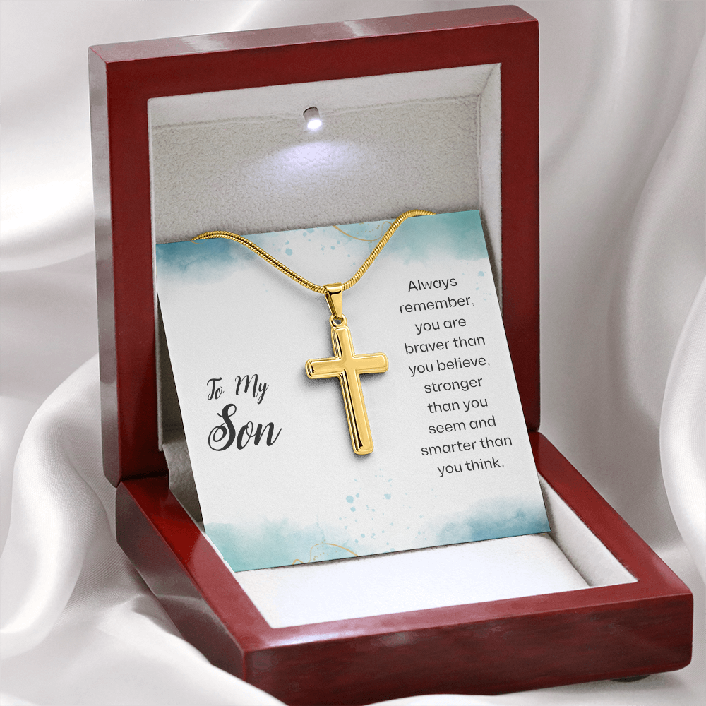 To My Son Artisan Cross Necklace with Snake Chain, Message Card Gift For Son, Mother Son Gifts, Religious Gifts For Son, Son 21st Birthday, Inspirational Message From Father by Best Gifts 305