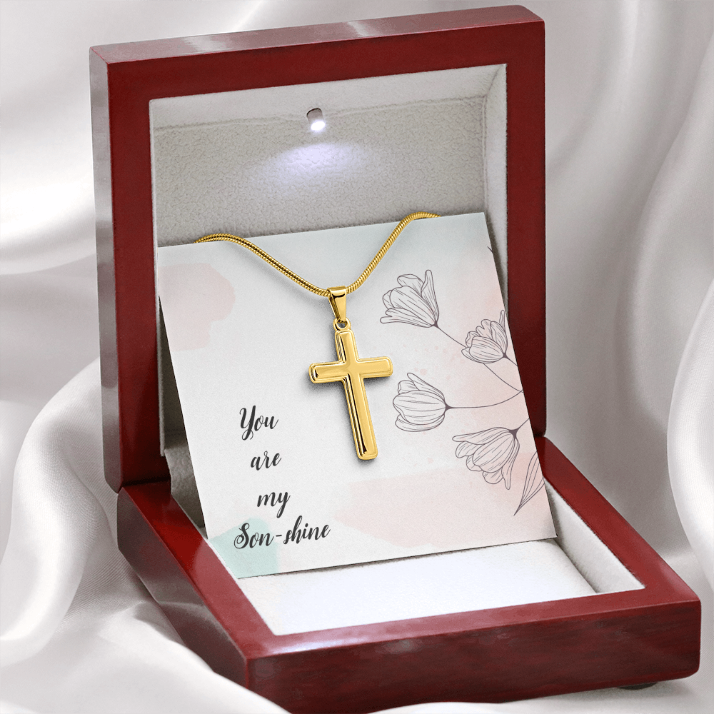 To My Son Shine, Artisan Cross Necklace with Snake Chain For Son, Gift for Son From Mom, Birthday Gift Son, Mother and Son, From Dad To Son by Best Gifts 305