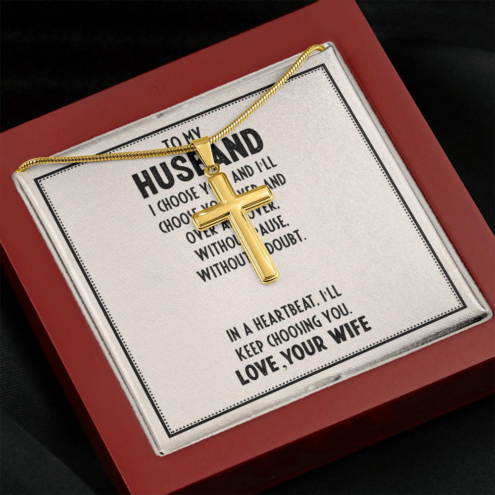 Gifts For Husband, Gift From Wife For Husband, Husband From Wife, I'll Forever Choose You As My Husband - Artisan Cross Necklace With Message Card by Best Gifts 305