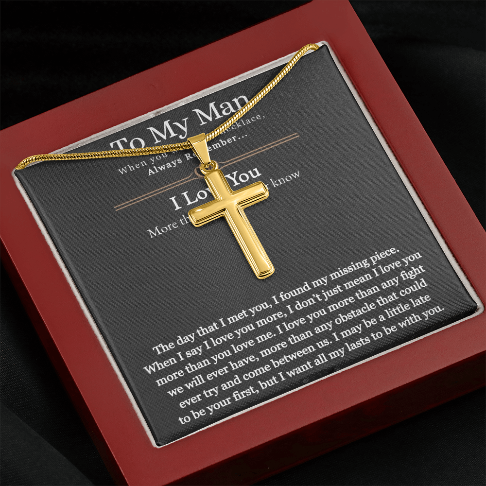 To My Man, For Him, Gifts For Husband, Fathers Day Gift, Necklace Gift For Men, I Want All My Lasts To Be With You - Artisan Cross Necklace With Message Card by Best Gifts 305