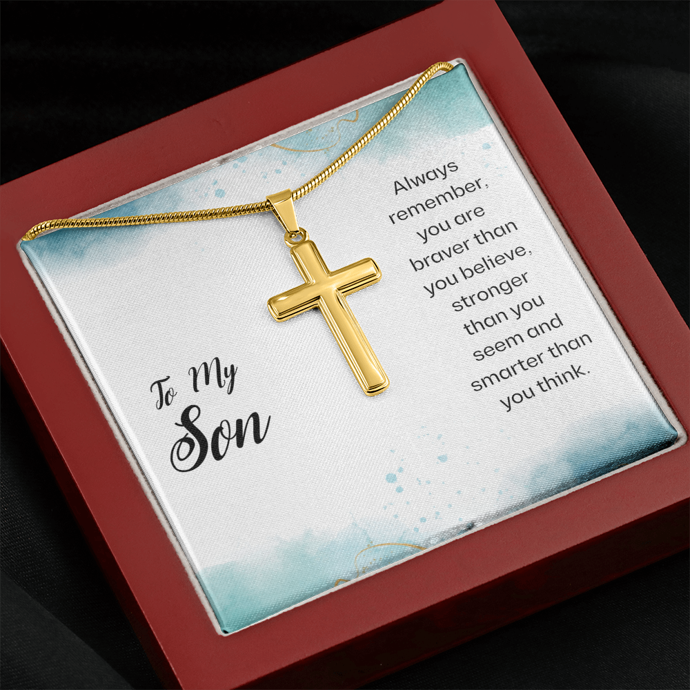 To My Son Artisan Cross Necklace with Snake Chain, Message Card Gift For Son, Mother Son Gifts, Religious Gifts For Son, Son 21st Birthday, Inspirational Message From Father by Best Gifts 305