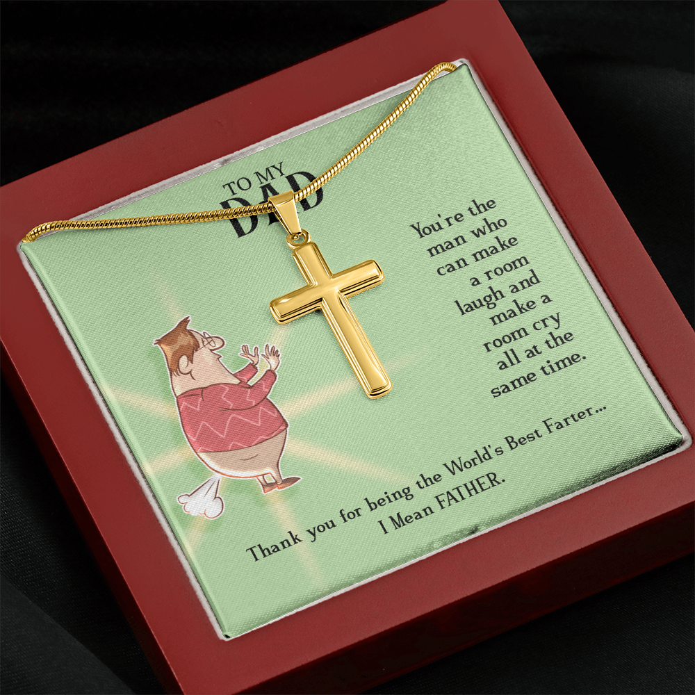 To My Dad, Artisan Cross Necklace with Snake Chain For Dad, World's Best Farter Dad, Father's Dad Gift From Daughter, Best Dad In The World by Best Gifts 305