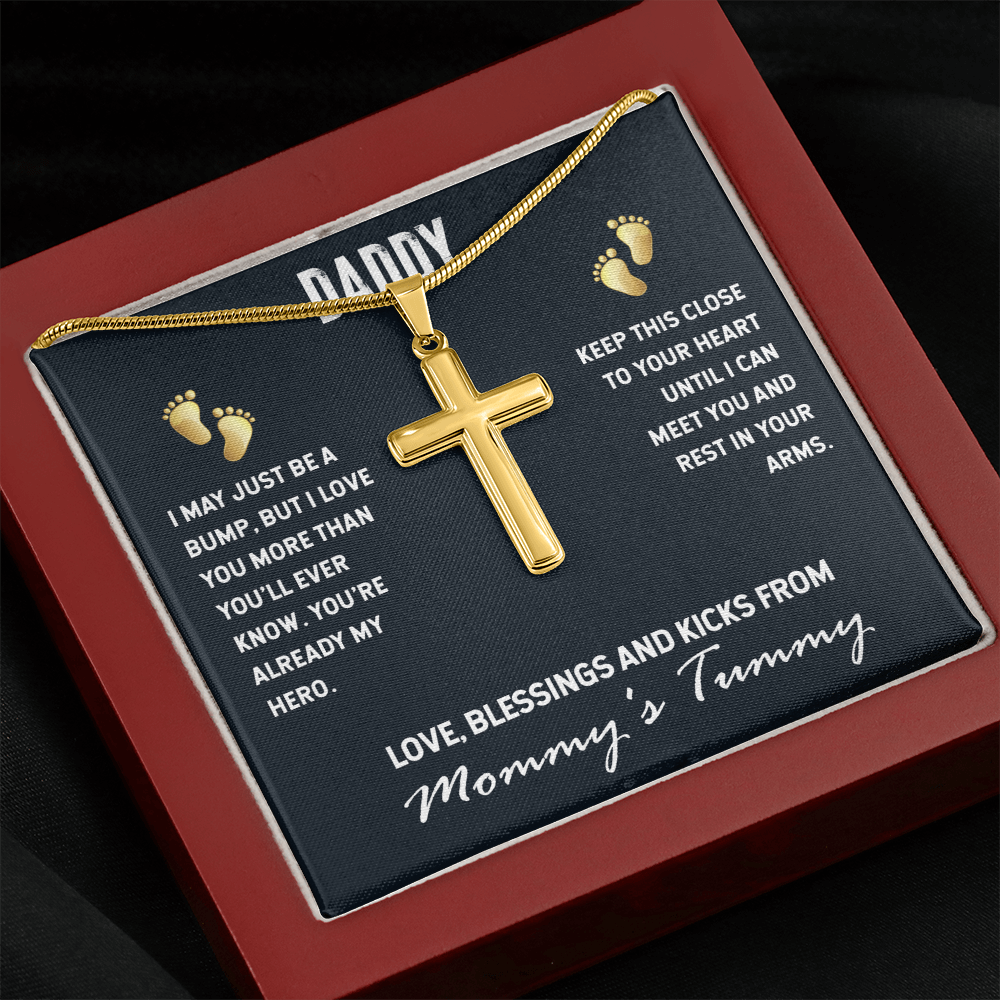 To My Daddy From Mommy's Tummy, Artisan Cross Necklace with Snake Chain For Daddy, Father's Day Gift for New Daddy, First Time Daddy To Be by Best Gifts 305