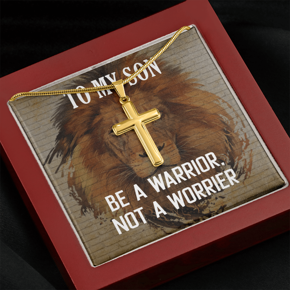 Artisan Cross Necklace with Snake Chain Gift For Son, To My Warrior Son, Father Son Gift, Gift for Son from Mother, Son 21st Birthday, Message Card Necklace by Best Gifts 305