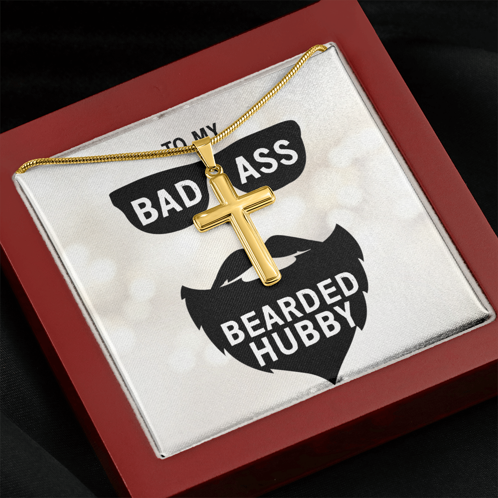 To My Badass Bearded Hubby, Gift From Wife To Hubby, Father's Day Gift For Hubby - Artisan Cross Necklace With Message Card by Best Gifts 305